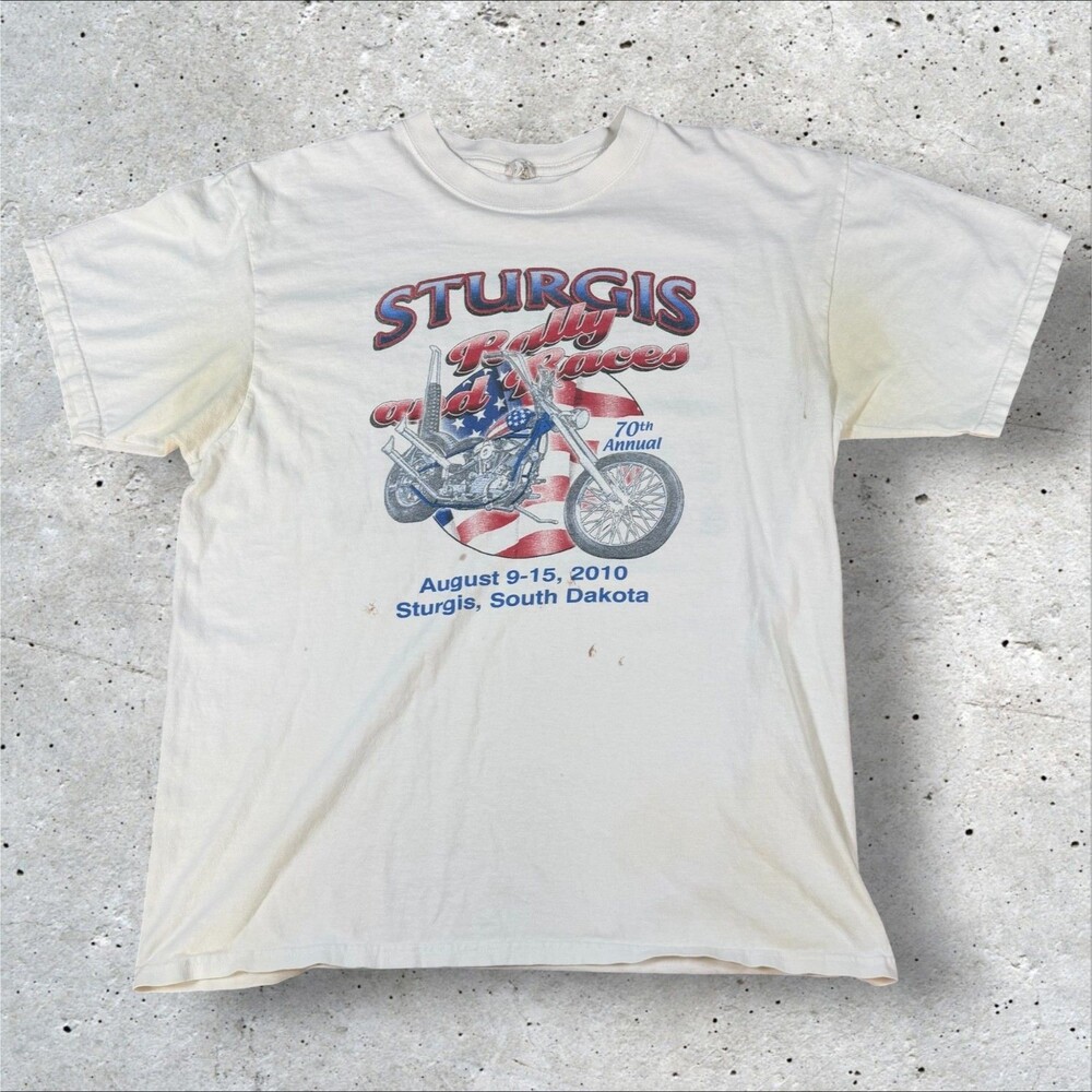 Vintage 2010 Sturgis Rally and Races T-Shirt 70th Annual Biker Moto Large